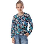 Blue Flower Floral Flora Naure Pattern Kids  Long Sleeve T-Shirt with Frill 