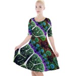 Digital Art Fractal Abstract Artwork 3d Floral Pattern Waves Vortex Sphere Nightmare Quarter Sleeve A-Line Dress