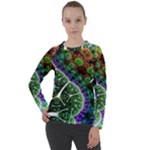 Digital Art Fractal Abstract Artwork 3d Floral Pattern Waves Vortex Sphere Nightmare Women s Long Sleeve Raglan T-Shirt