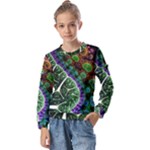 Digital Art Fractal Abstract Artwork 3d Floral Pattern Waves Vortex Sphere Nightmare Kids  Long Sleeve T-Shirt with Frill 