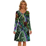 Digital Art Fractal Abstract Artwork 3d Floral Pattern Waves Vortex Sphere Nightmare Long Sleeve Dress With Pocket