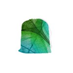 3d Leaves Texture Sheet Blue Green Drawstring Pouch (Small)