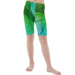 3d Leaves Texture Sheet Blue Green Kids  Mid Length Swim Shorts