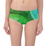 3d Leaves Texture Sheet Blue Green Mid-Waist Bikini Bottoms