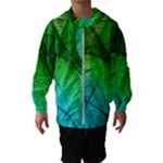 3d Leaves Texture Sheet Blue Green Kids  Hooded Windbreaker
