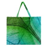 3d Leaves Texture Sheet Blue Green Zipper Large Tote Bag
