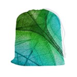 3d Leaves Texture Sheet Blue Green Drawstring Pouch (2XL)