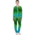 3d Leaves Texture Sheet Blue Green Casual Jacket and Pants Set