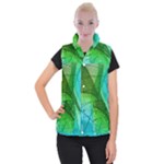 3d Leaves Texture Sheet Blue Green Women s Button Up Vest