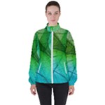 3d Leaves Texture Sheet Blue Green Women s High Neck Windbreaker