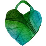 3d Leaves Texture Sheet Blue Green Giant Heart Shaped Tote