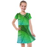 3d Leaves Texture Sheet Blue Green Kids  Cross Web Dress