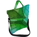 3d Leaves Texture Sheet Blue Green Fold Over Handle Tote Bag