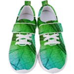 3d Leaves Texture Sheet Blue Green Women s Velcro Strap Shoes