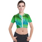 3d Leaves Texture Sheet Blue Green Short Sleeve Cropped Jacket