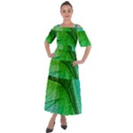3d Leaves Texture Sheet Blue Green Shoulder Straps Boho Maxi Dress 