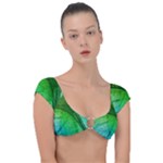 3d Leaves Texture Sheet Blue Green Cap Sleeve Ring Bikini Top