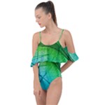3d Leaves Texture Sheet Blue Green Drape Piece Swimsuit