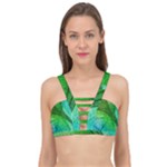 3d Leaves Texture Sheet Blue Green Cage Up Bikini Top
