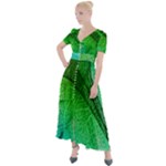 3d Leaves Texture Sheet Blue Green Button Up Short Sleeve Maxi Dress