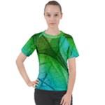 3d Leaves Texture Sheet Blue Green Women s Sport Raglan T-Shirt