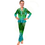 3d Leaves Texture Sheet Blue Green Kids  Satin Long Sleeve Pajamas Set