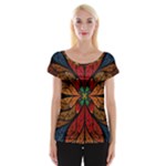 Fractal Floral Flora Ring Colorful Neon Art Cap Sleeve Top