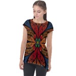 Fractal Floral Flora Ring Colorful Neon Art Cap Sleeve High Low Top