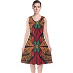 Fractal Floral Flora Ring Colorful Neon Art V-Neck Midi Sleeveless Dress 