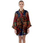 Fractal Floral Flora Ring Colorful Neon Art Long Sleeve Satin Kimono