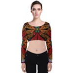 Fractal Floral Flora Ring Colorful Neon Art Velvet Long Sleeve Crop Top