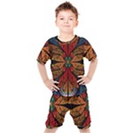 Fractal Floral Flora Ring Colorful Neon Art Kids  T-Shirt and Shorts Set