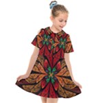 Fractal Floral Flora Ring Colorful Neon Art Kids  Short Sleeve Shirt Dress