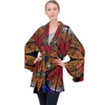 Fractal Floral Flora Ring Colorful Neon Art Long Sleeve Velvet Kimono 