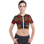 Fractal Floral Flora Ring Colorful Neon Art Short Sleeve Cropped Jacket