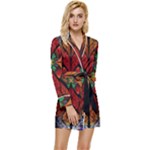Fractal Floral Flora Ring Colorful Neon Art Long Sleeve Satin Robe