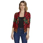 Fractal Floral Flora Ring Colorful Neon Art Women s Draped Front 3/4 Sleeve Shawl Collar Jacket