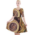 Fractal Floral Ornament Wave Vintage Retro Quarter Sleeve A-Line Dress