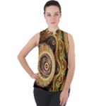 Fractal Floral Ornament Wave Vintage Retro Mock Neck Chiffon Sleeveless Top