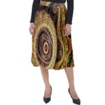 Fractal Floral Ornament Wave Vintage Retro Classic Velour Midi Skirt 