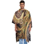 Fractal Floral Ornament Wave Vintage Retro Men s Hooded Rain Ponchos