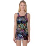 Floral Fractal 3d Art Pattern One Piece Boyleg Swimsuit