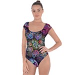 Floral Fractal 3d Art Pattern Short Sleeve Leotard 