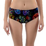 Floral Fractal 3d Art Pattern Reversible Mid-Waist Bikini Bottoms