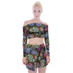 Floral Fractal 3d Art Pattern Off Shoulder Top with Mini Skirt Set