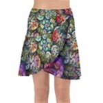 Floral Fractal 3d Art Pattern Wrap Front Skirt