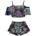 Floral Fractal 3d Art Pattern Kids  Off Shoulder Skirt Bikini