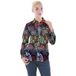 Floral Fractal 3d Art Pattern Women s Long Sleeve Pocket Shirt