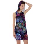 Floral Fractal 3d Art Pattern Racer Back Hoodie Dress