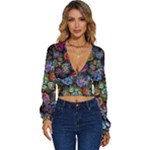 Floral Fractal 3d Art Pattern Long Sleeve Deep-V Velour Top